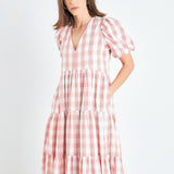 Gingham Puff Sleeve Midi Dress- Sold Out