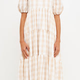 Gingham Puff Sleeve Midi Dress- Sold Out
