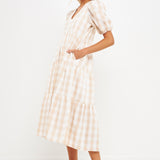 Gingham Puff Sleeve Midi Dress- Sold Out