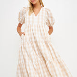 Gingham Puff Sleeve Midi Dress- Sold Out