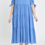 Gingham Tiered Midi Dress with Bow Tie Sleeves - Sale