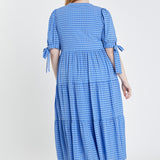 Gingham Tiered Midi Dress with Bow Tie Sleeves - Sale