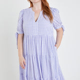 Gingham Tiered Midi Dress with Bow Tie Sleeves