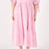 Gingham Tiered Midi Dress with Bow Tie Sleeves- Sold Out