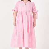 Gingham Tiered Midi Dress with Bow Tie Sleeves- Sold Out