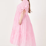 Gingham Tiered Midi Dress with Bow Tie Sleeves- Sold Out