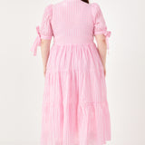 Gingham Tiered Midi Dress with Bow Tie Sleeves- Sold Out