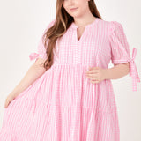 Gingham Tiered Midi Dress with Bow Tie Sleeves- Sold Out