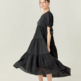 Gingham Tiered Midi Dress in Black