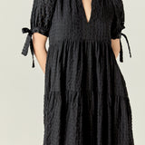 Gingham Tiered Midi Dress in Black