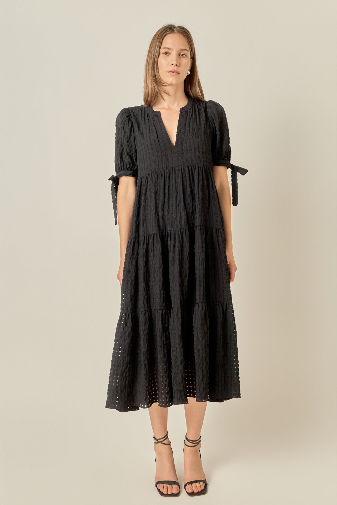 English Factory - Short Puff Sleeve Midi Dress Red / S English Factory - Short Puff Sleeve Midi Dress Red / S