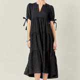 Gingham Tiered Midi Dress in Black