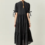 Gingham Tiered Midi Dress in Black