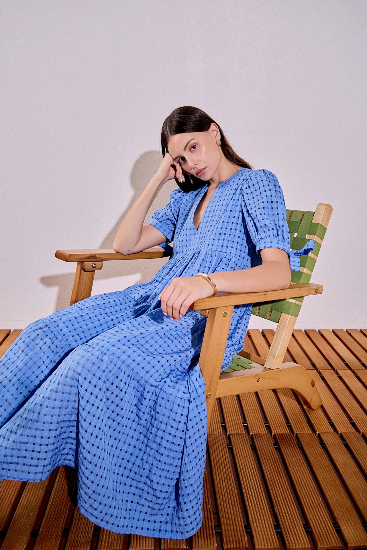Gingham Tiered Midi Dress – English Factory