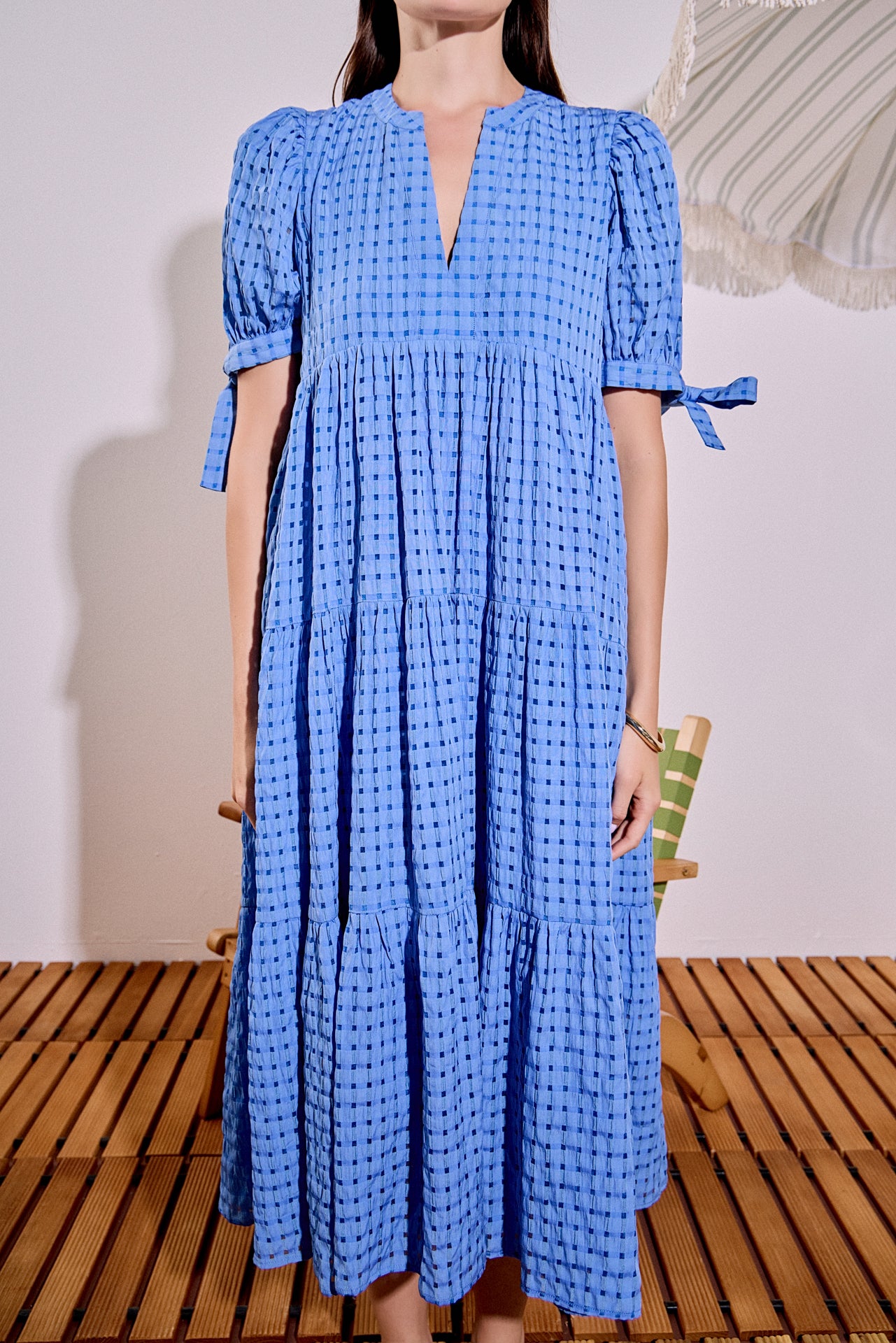 Gingham Tiered Midi Dress – English Factory