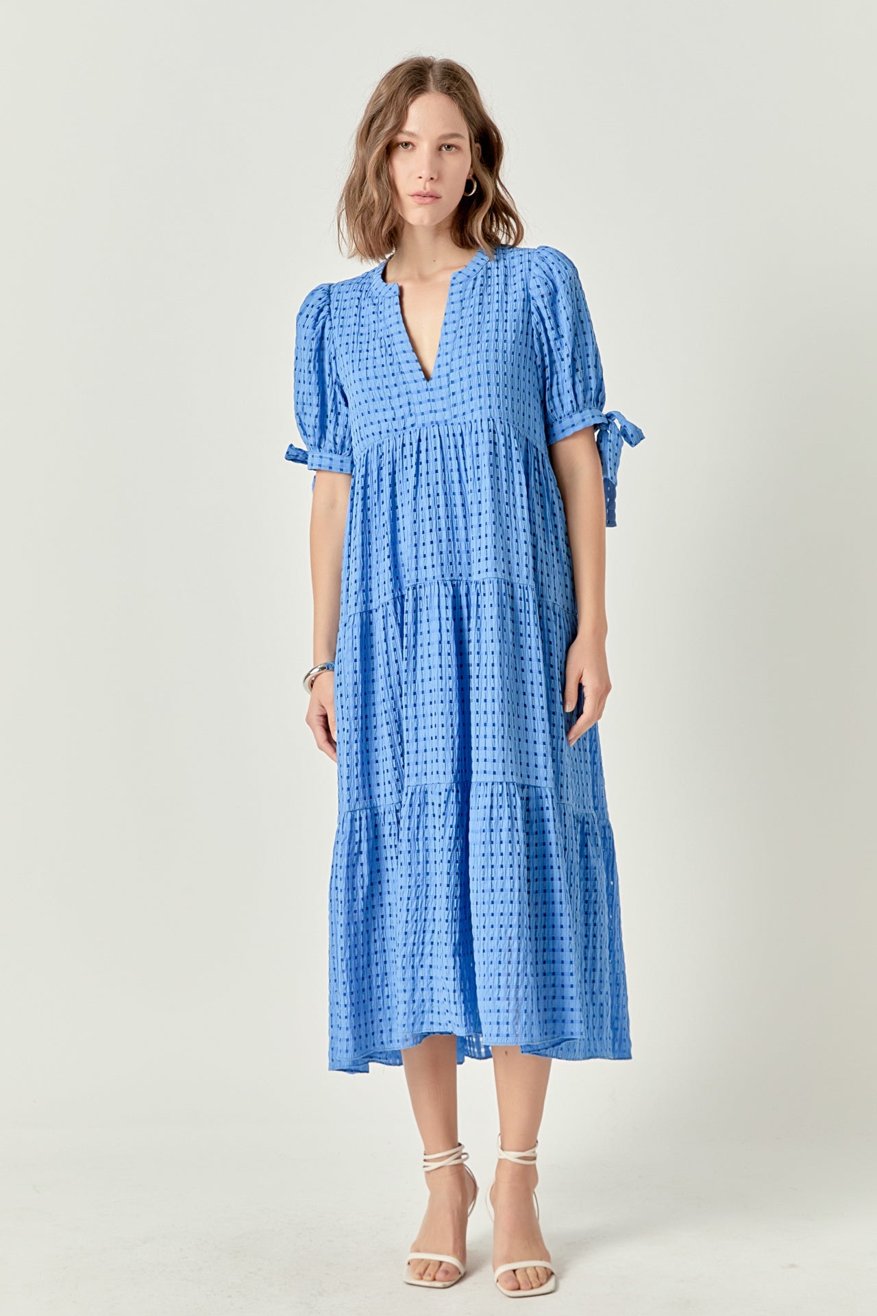 English Factory - Gingham Tiered Midi Dress COBALT / M English Factory - Gingham Tiered Midi Dress COBALT / M