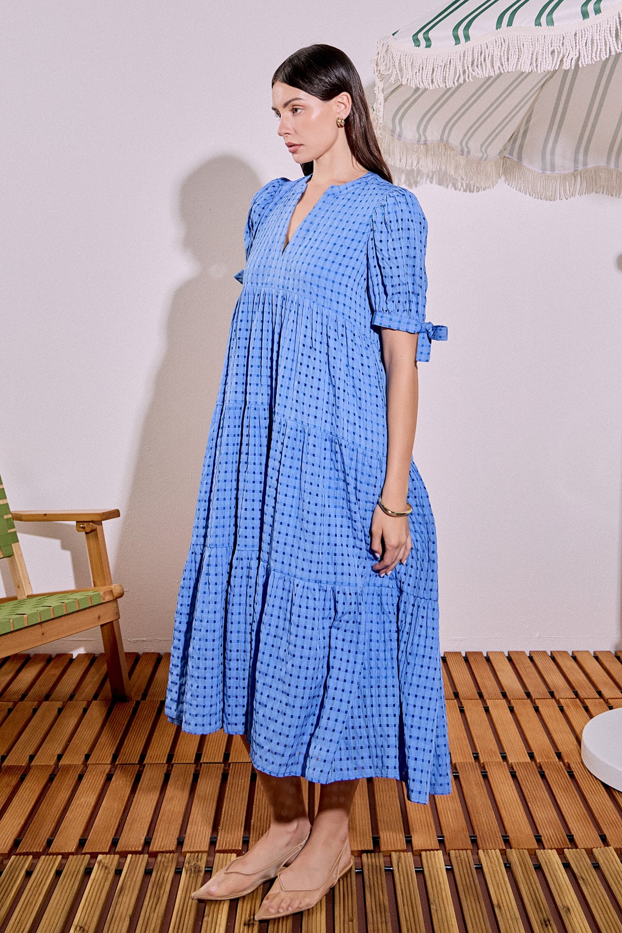 Gingham Tiered Midi Dress – English Factory