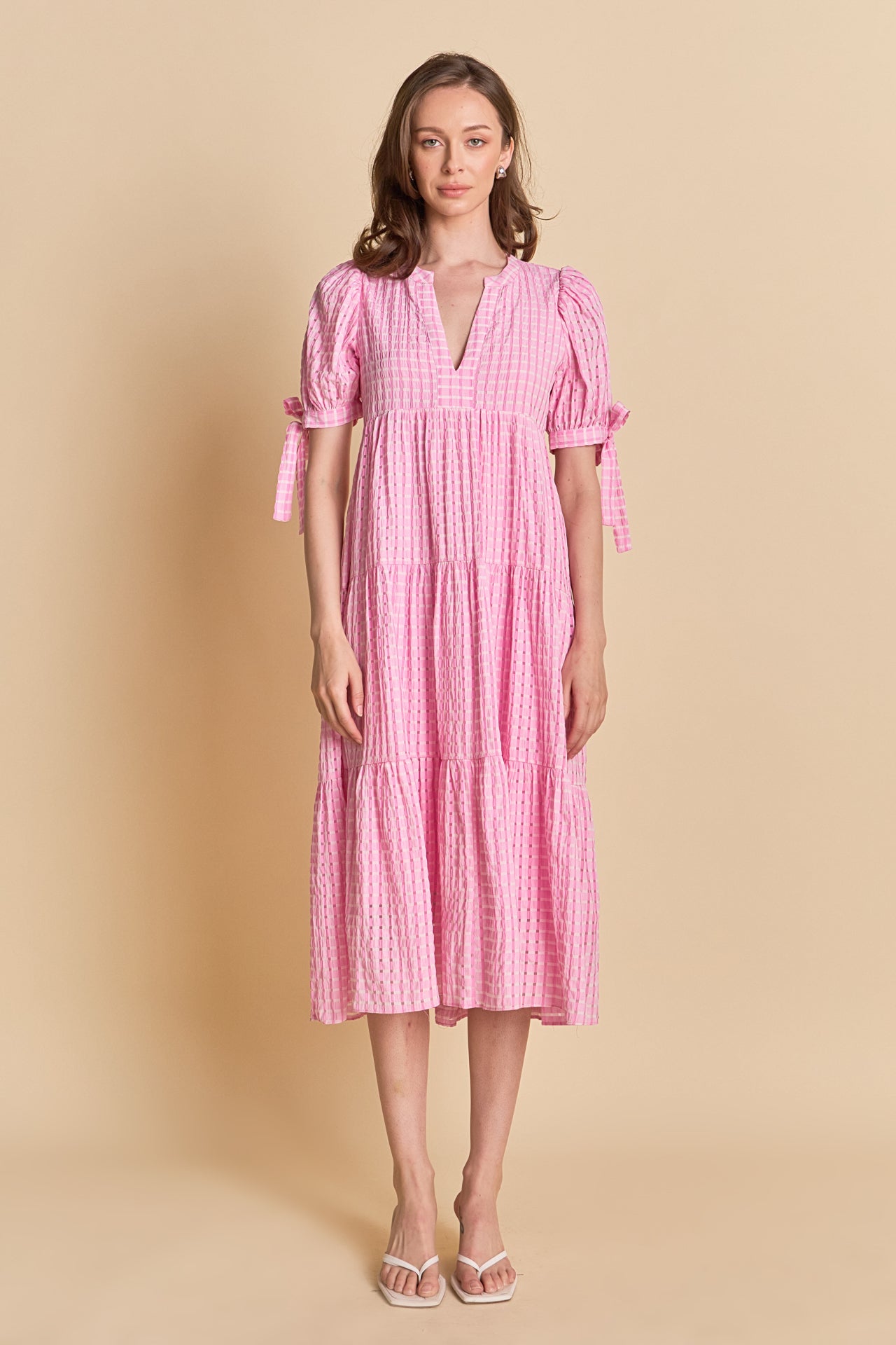 Gingham Tiered Midi Dress – English Factory