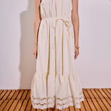 Embroidered Halter Neck Midi Dress