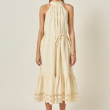 Embroidered Halter Neck Midi Dress
