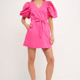 Puff Sleeve A-line Shift Mini Dress