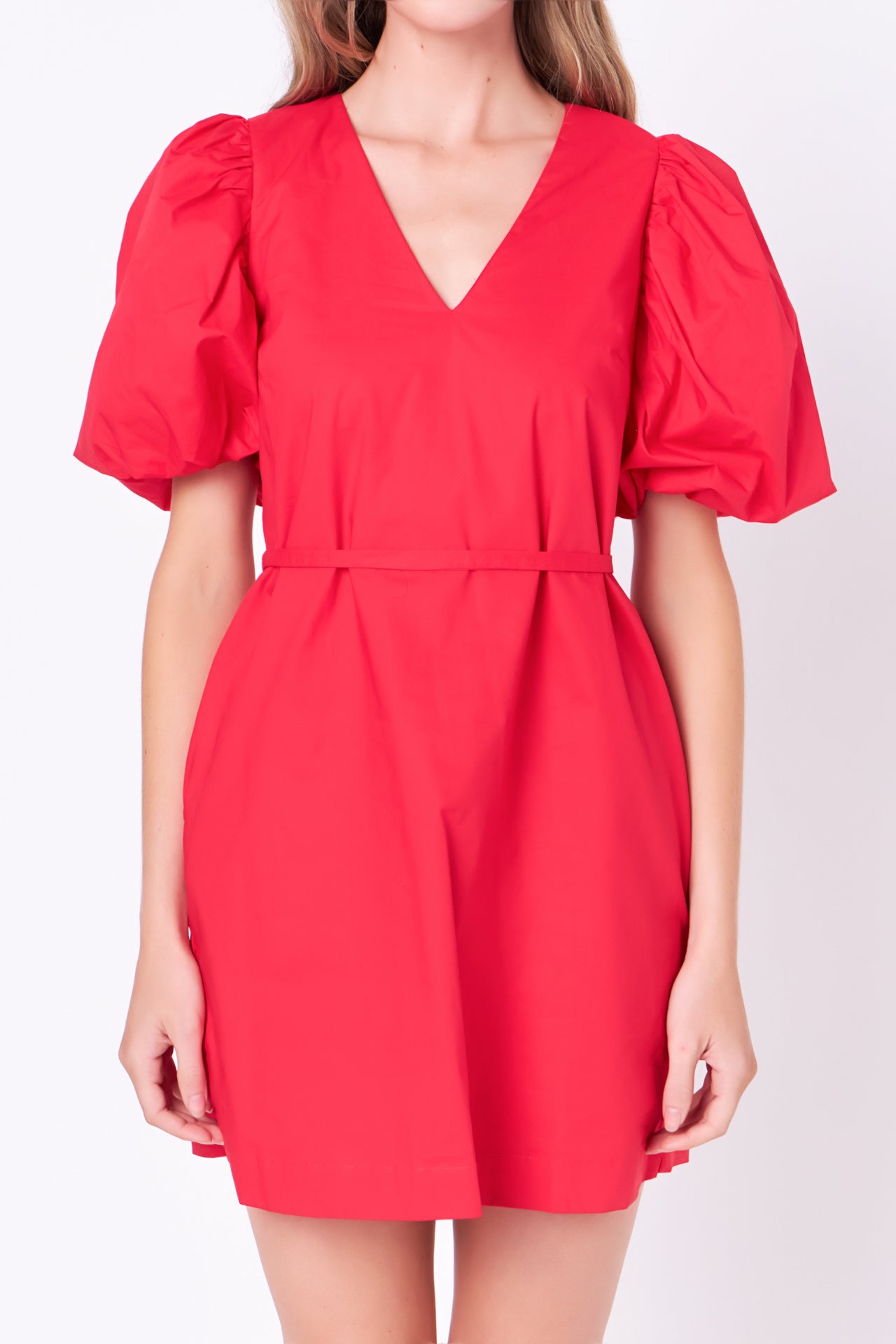English Factory - Puff Sleeve A-line Shift Mini Dress Red / M English Factory - Puff Sleeve A-line Shift Mini Dress Red / M
