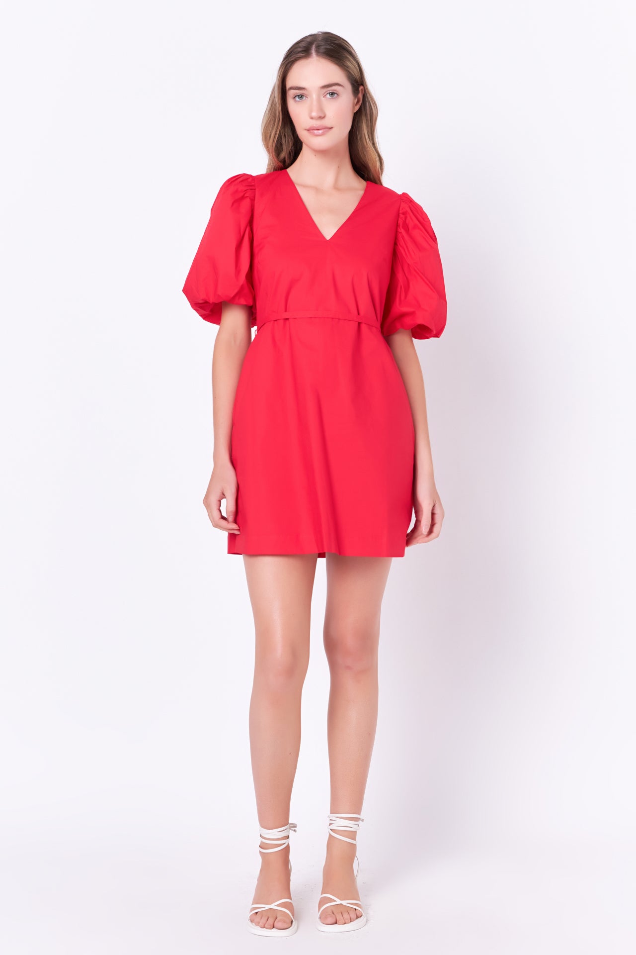 English Factory - Puff Sleeve A-line Shift Mini Dress Red / M English Factory - Puff Sleeve A-line Shift Mini Dress Red / M