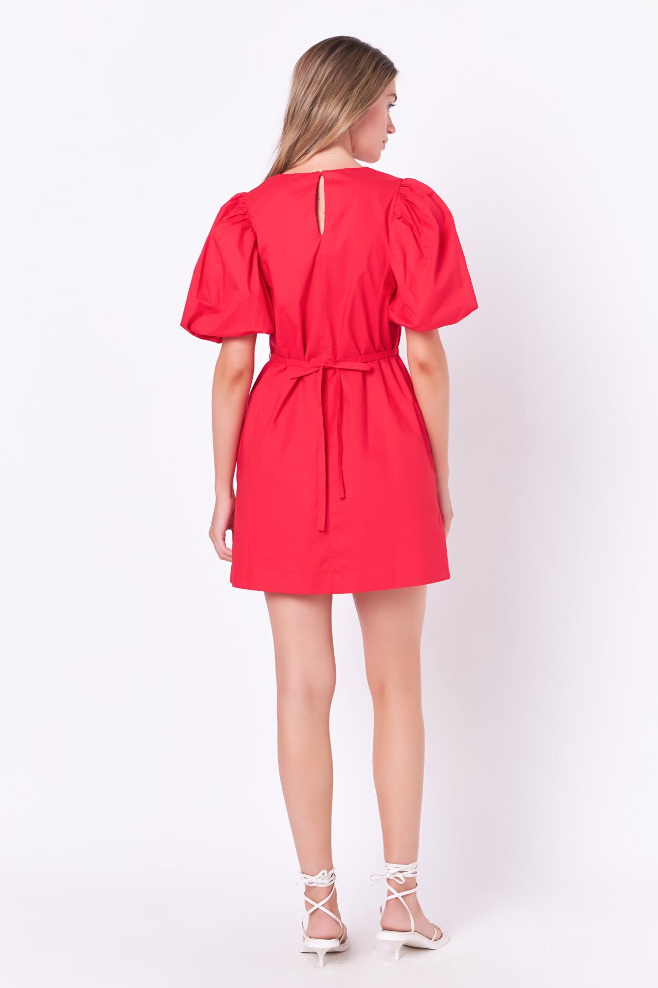 Puff Sleeve A-line Shift Mini Dress English Factory Puff Sleeve A-line Shift Mini Dress English Factory
