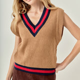 Tipped Rib Knit Sweater Vest