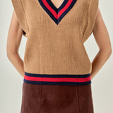 Tipped Rib Knit Sweater Vest