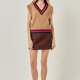 Tipped Rib Knit Sweater Vest