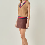 Tipped Rib Knit Sweater Vest