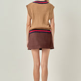 Tipped Rib Knit Sweater Vest