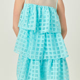 Organza Gridded Tiered Sleeveless Mini Dress