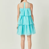 Organza Gridded Tiered Sleeveless Mini Dress