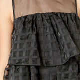 Organza Gridded Tiered Sleeveless Mini Dress