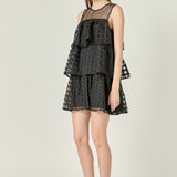 Organza Gridded Tiered Sleeveless Mini Dress