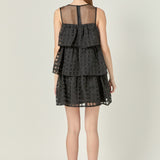 Organza Gridded Tiered Sleeveless Mini Dress