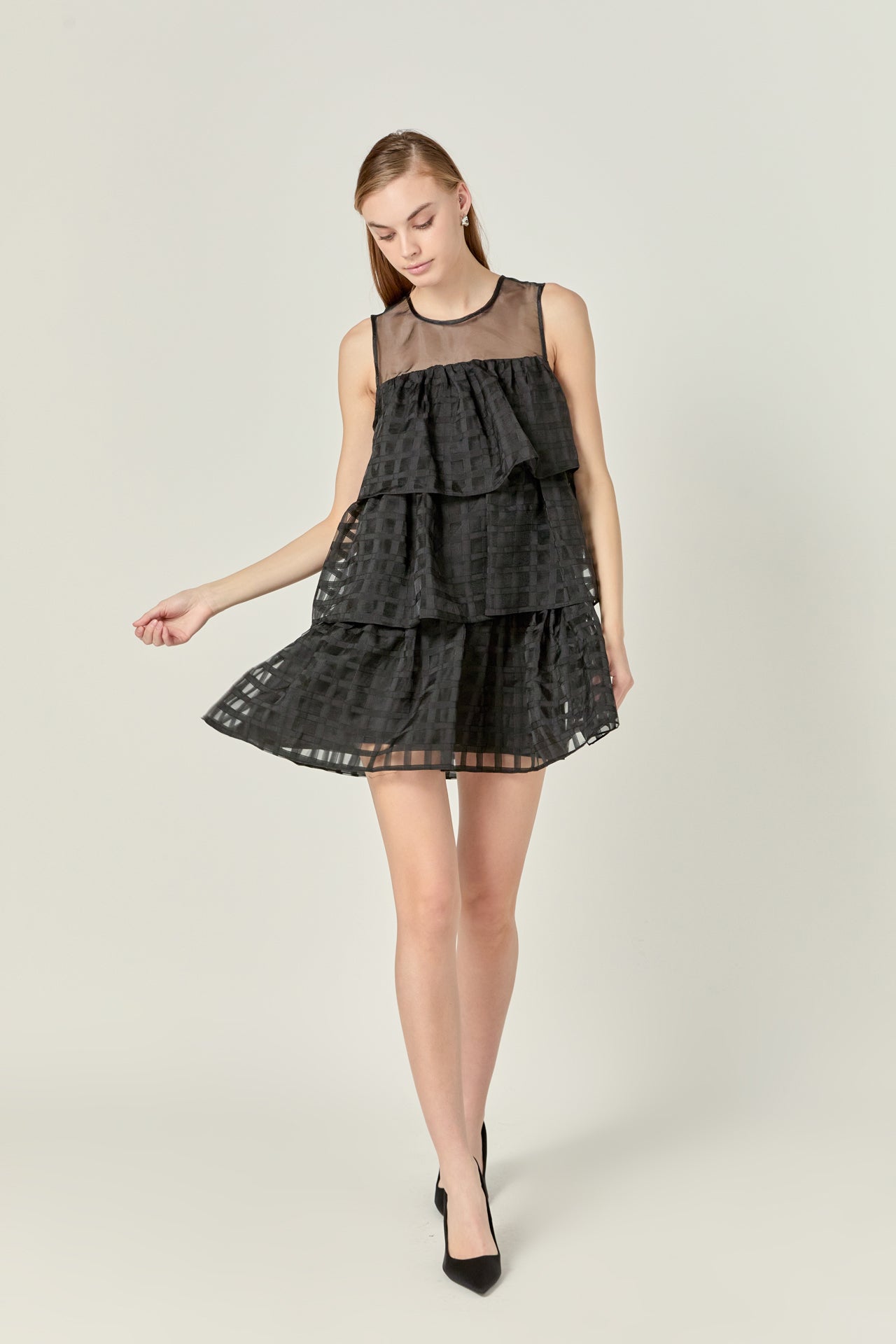 sleeveless organza dress Lace Sleeveless Fitted Dress with Organza Draping Silver / US 14