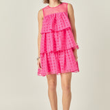 Organza Gridded Tiered Sleeveless Mini Dress