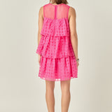 Organza Gridded Tiered Sleeveless Mini Dress