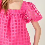 Organza Gridded Square Neck Crop Top