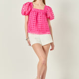 Organza Gridded Square Neck Crop Top