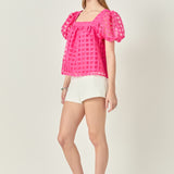 Organza Gridded Square Neck Crop Top
