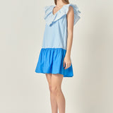 Colorblock Ruffled Shift Dress