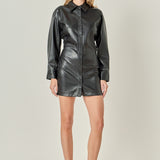 Faux Leather Cinched Mini Dress