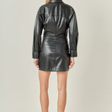 Faux Leather Cinched Mini Dress