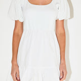 Mixed Media Puff Sleeve Back Bow Dress