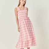 Plaid Ruffled Midi Dress