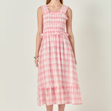 Plaid Ruffled Midi Dress